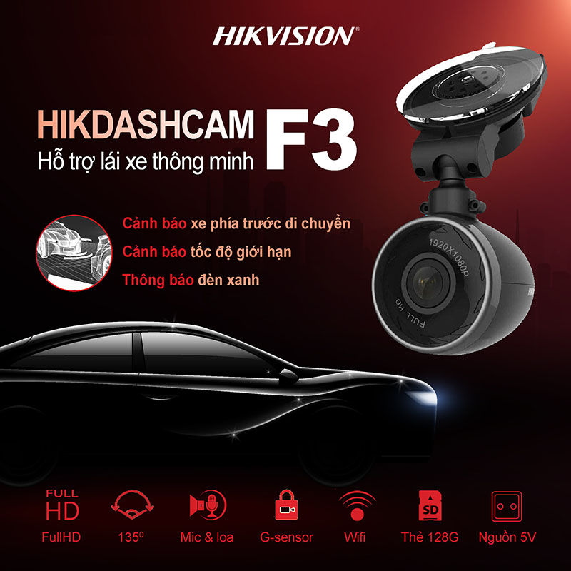 Camera hành trình Hikvision F3 Pro (1080P, WIFI, GPS, Blue Tooth, 2M CAM, F2.0, ADAS, APP, GPS)
