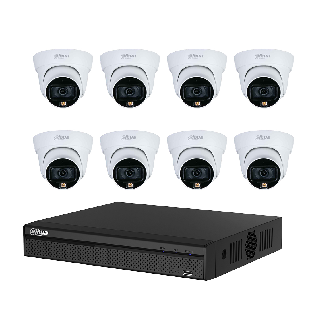 Trọn bộ 1 - 8 Camera Dome Full - Color có Mic DAHUA 2MP + Đầu ghi hình