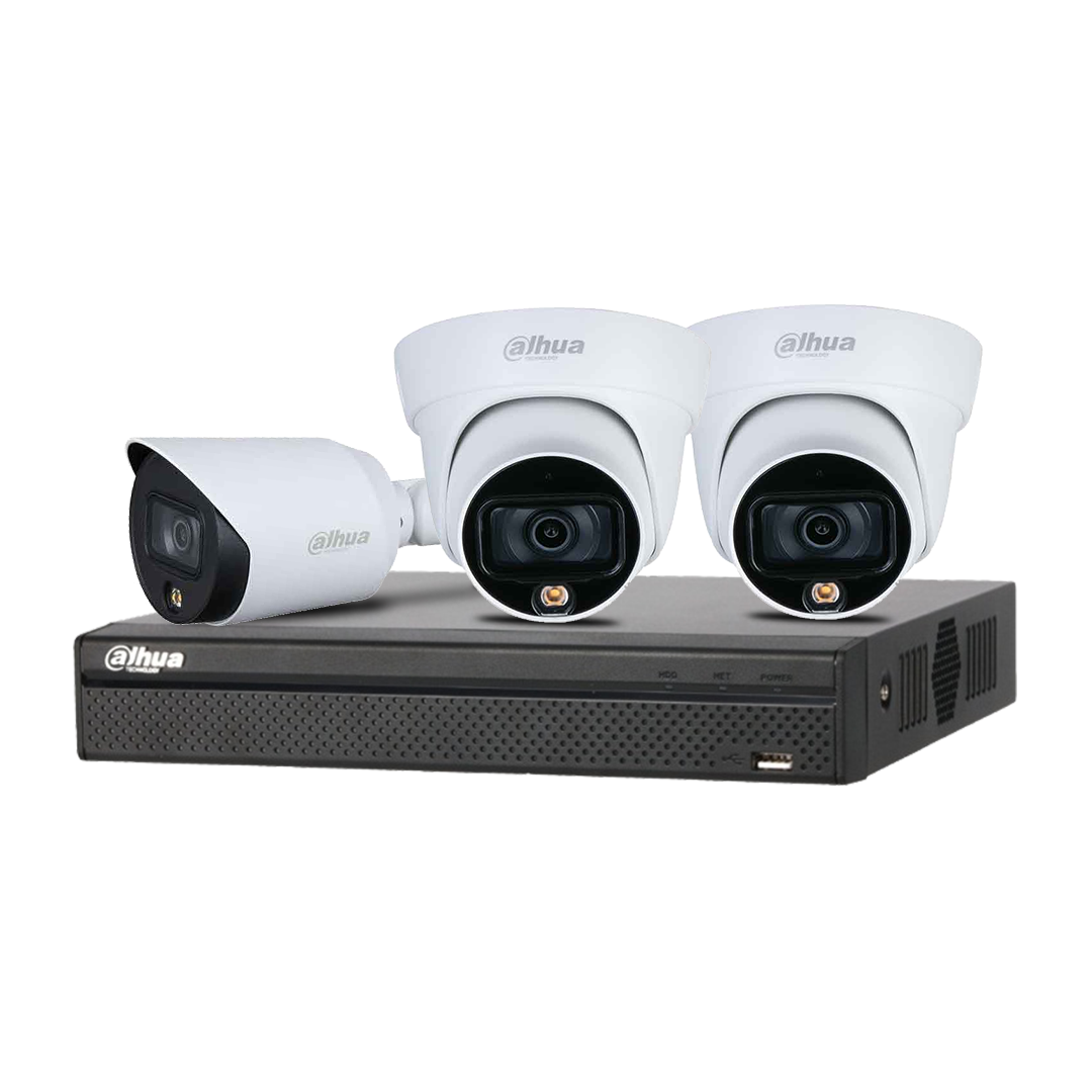 Trọn bộ 3 camera Dahua Full-Color 2MP (02 HAC-HDW1239TLP-A-LED, 01 HAC-HFW1239TP-A-LED) + 01 đầu ghi hình XVR5104HS-X1