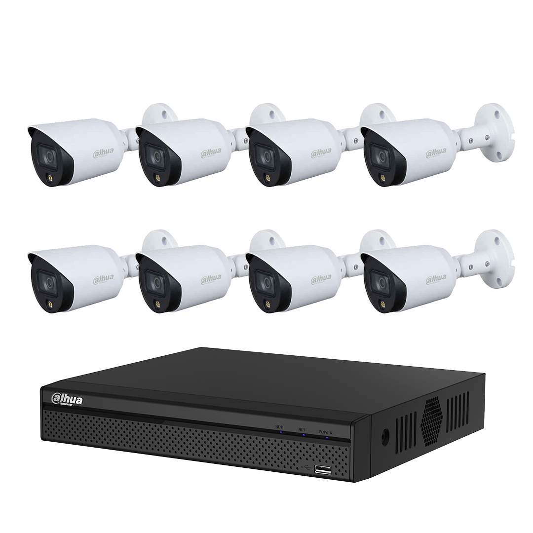 Trọn bộ 1 - 8 Camera Thân Full - Color có Mic DAHUA 2MP + Đầu ghi hình