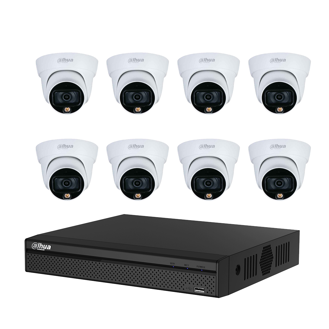 Trọn bộ 1 - 8 Camera Dome Full - Color DAHUA 2MP + Đầu ghi hình