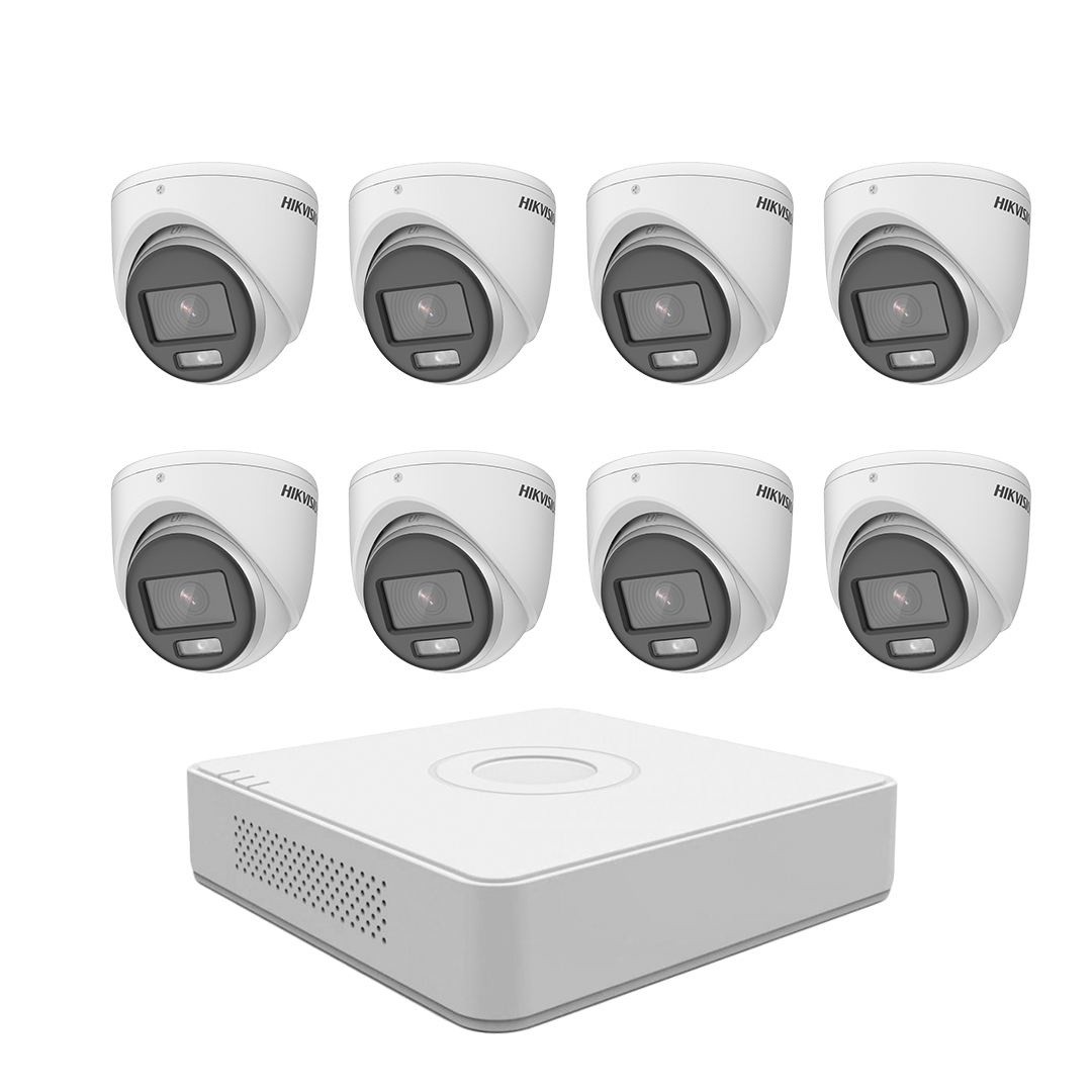 Trọn bộ 1 - 8 Camera HDTVI Hikvision 2 MP (Full Color 24/7) + Đầu ghi hình